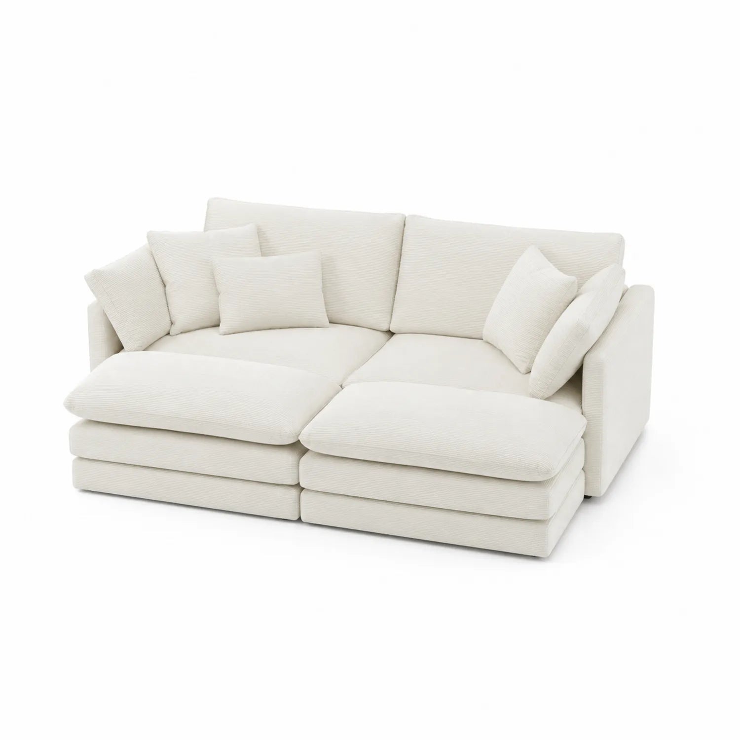 Sofa materiałowa z poduszkami kremowa