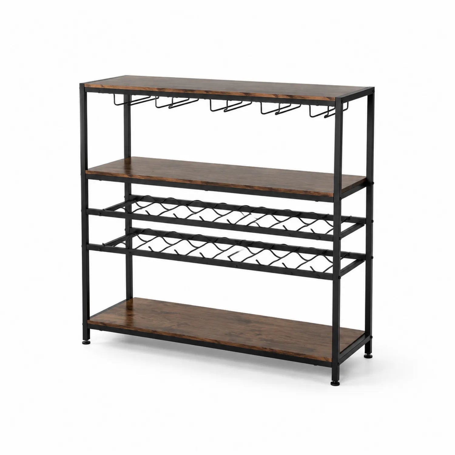 Regał na wino metalowy z drewnianymi półkami 100 cm x 40 cm x 90 cm