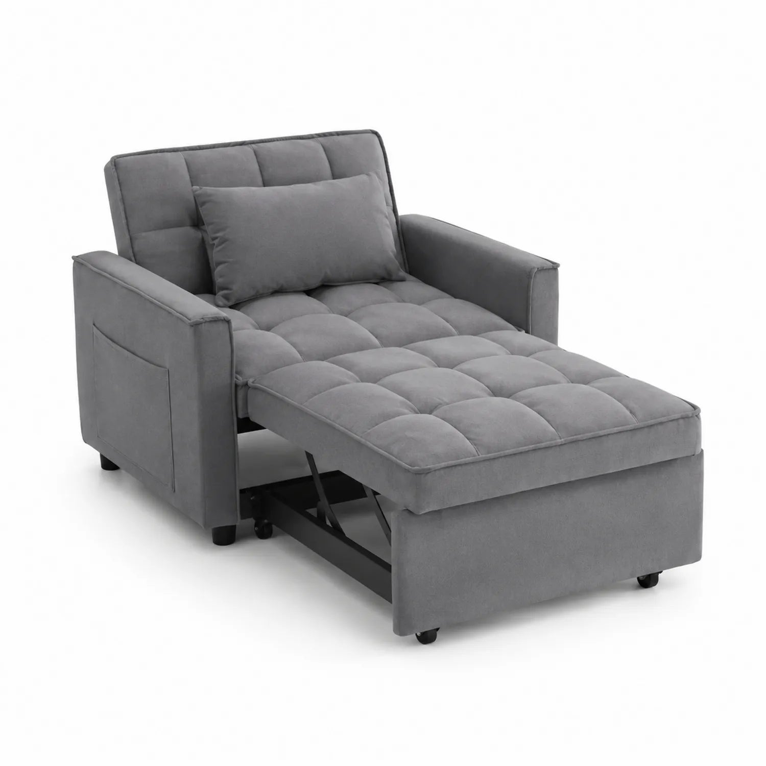 Rozkładana sofa z podłokietnikami z tkaniny i metalu Szara