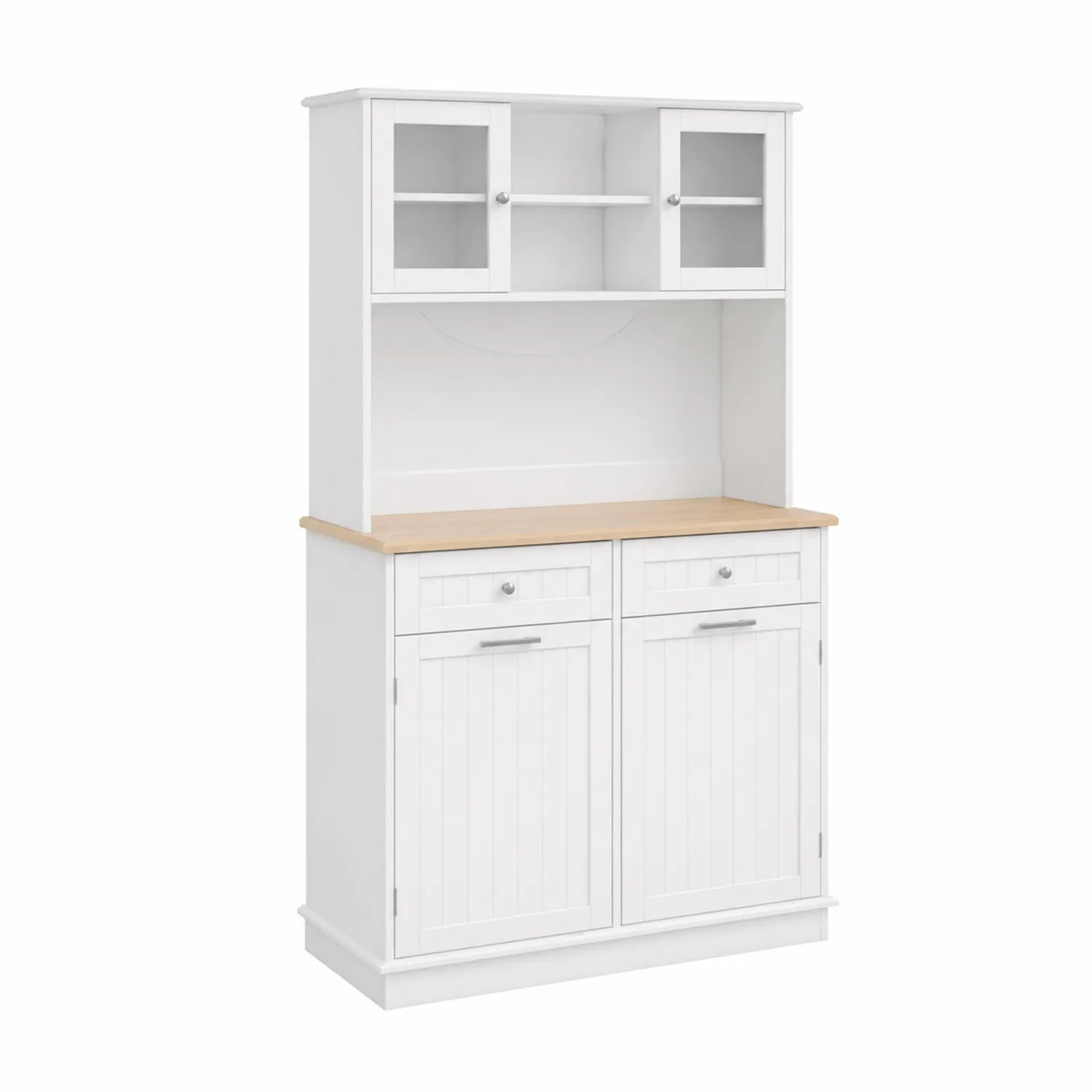 Biały kredens kuchenny z MDF i dębowym blatem 180x100x40 cm