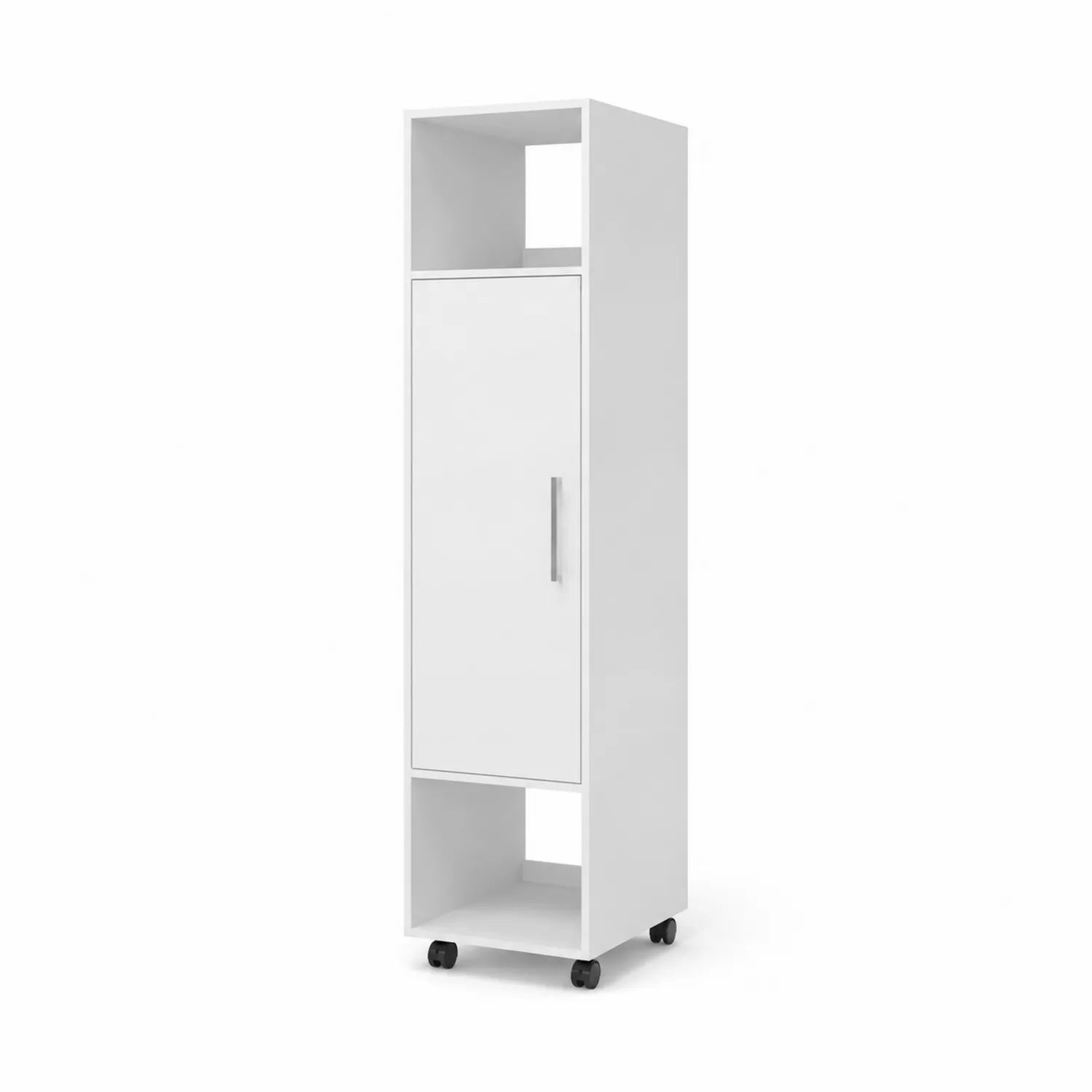 Biała szafa na kółkach 40x180x40 cm z płyt laminowanych