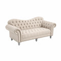 Sofa Chesterfield 3-osobowa Aksamit Beżowy 200cm