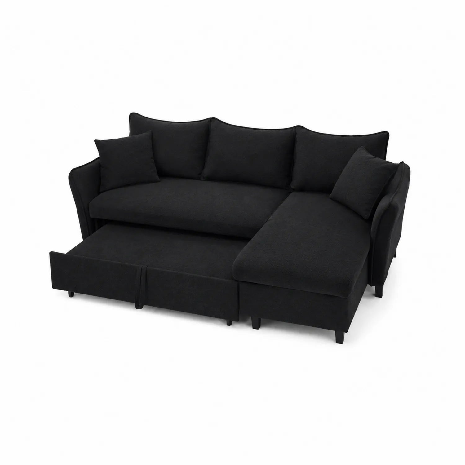 Sofa narożna z funkcją rozkładania, poliester, czarna