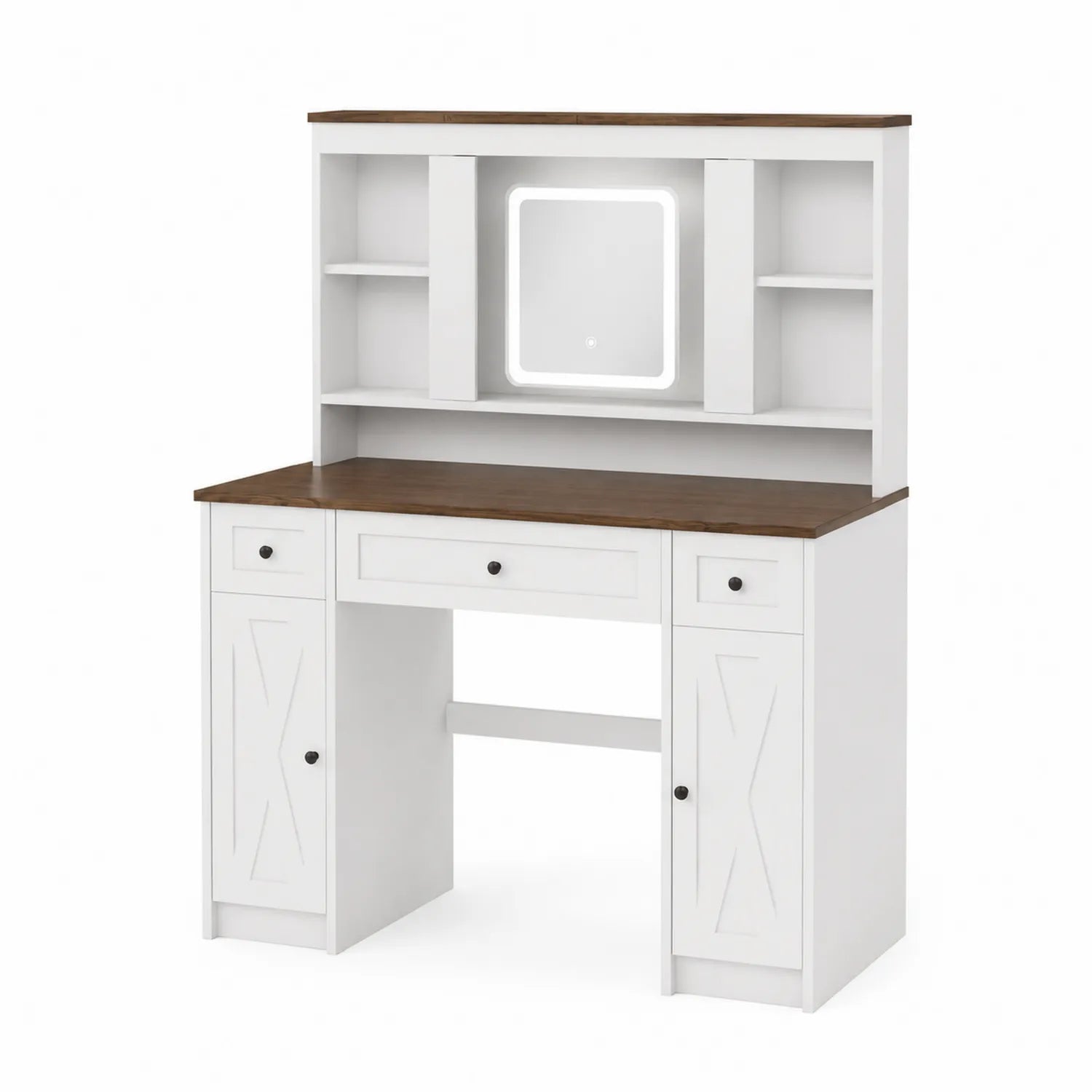 Toaletka z lustrem LED z MDF biało-brązowa