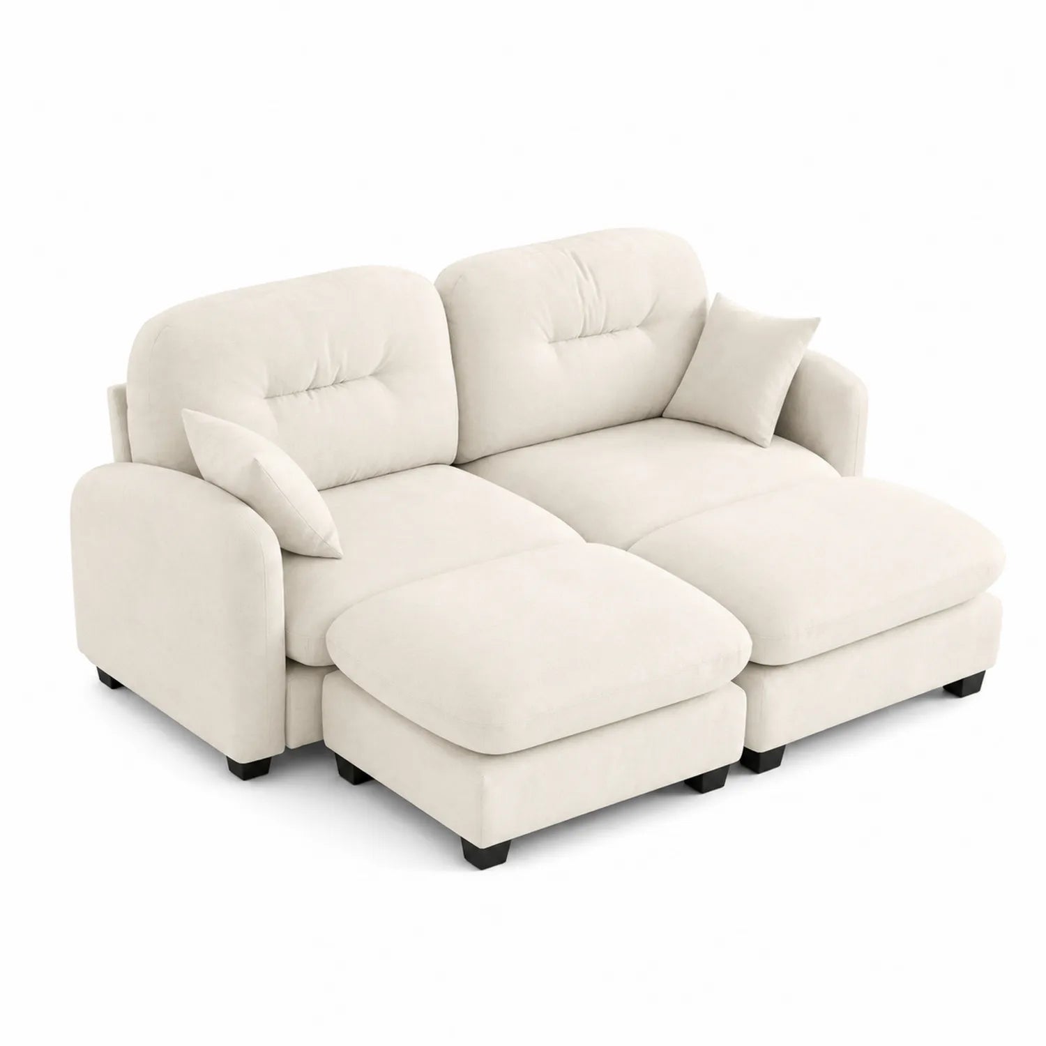 Sofa narożna kremowa 2-osobowa z tkaniny i pianką